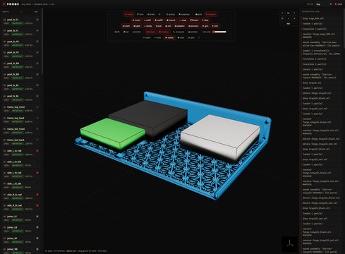 Device tray with three seated housings in the CAD workspace